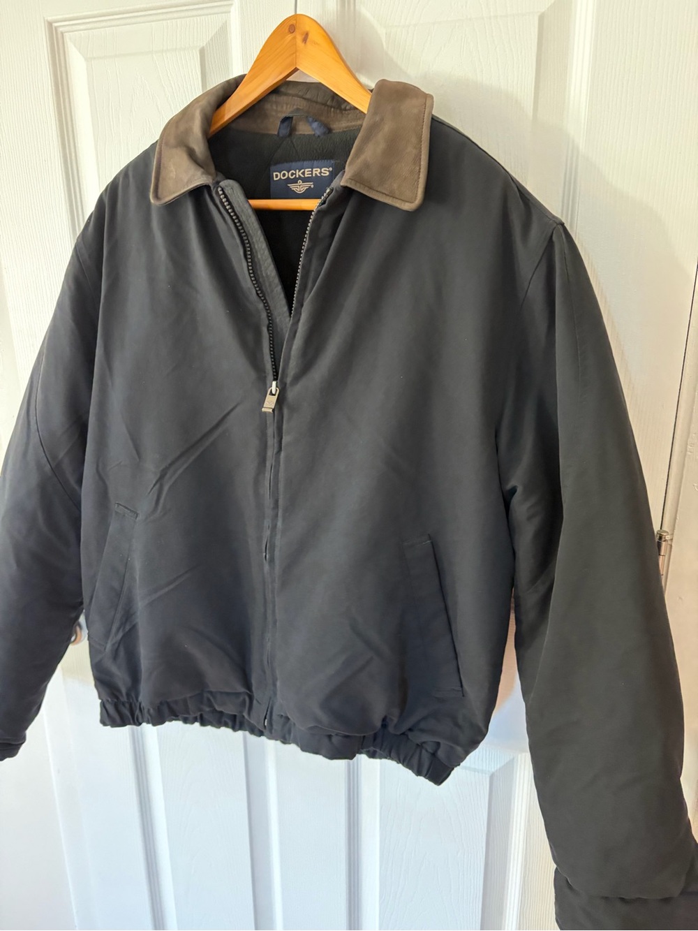 Dockers Men’s Black Bomber Jacket Leather Collar Chore Jacket